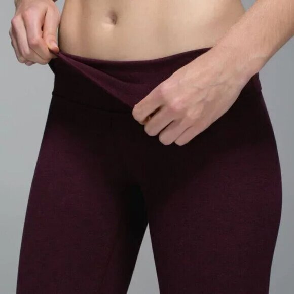 Lululemon Wunder Under Crop II *Cotton (Roll Down)Heathered Bordeaux Drama-Size4 - Picture 6 of 15